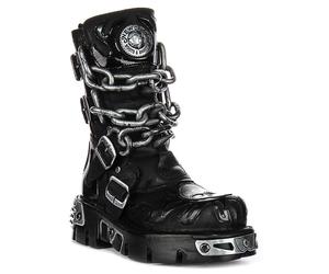 Newrock Biker Reactor Skull Flame Chain Buckle Womens Boot Black Silver 4 - 12