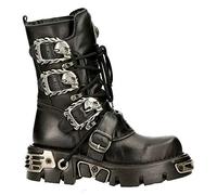 Newrock Unisex Black and Silver M.391-S18 Metallic Reactor Punk Goth Rock Biker Calf Boots 38