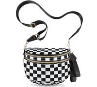 NEWROGENG Checkered Crossbody Bags for Women, Large Nylon Bum Bags Plus Size Fanny Pack Sling Bag Belt Bag for Women Travel, Black and White Checkered