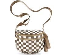 NEWROGENG Checkered Crossbody Bags for Women, Large Nylon Bum Bags Plus Size Fanny Pack Sling Bag Belt Bag for Women Travel, Caramel Checkered