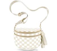 NEWROGENG Checkered Crossbody Bags for Women, Large Nylon Bum Bags Plus Size Fanny Pack Sling Bag Belt Bag for Women Travel, Beige Checkered