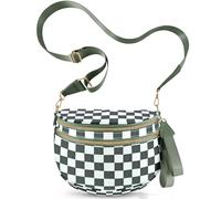 NEWROGENG Checkered Crossbody Bags for Women, Large Nylon Bum Bags Plus Size Fanny Pack Sling Bag Belt Bag for Women Travel, Beans Green Checkered