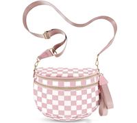 NEWROGENG Checkered Crossbody Bags for Women, Large Nylon Bum Bags Plus Size Fanny Pack Sling Bag Belt Bag for Women Travel, Pink Checkered