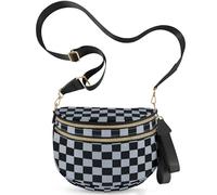 NEWROGENG Checkered Crossbody Bags for Women, Large Nylon Bum Bags Plus Size Fanny Pack Sling Bag Belt Bag for Women Travel, Black Grey Checkered
