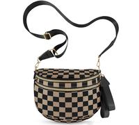 NEWROGENG Checkered Crossbody Bags for Women, Large Nylon Bum Bags Plus Size Fanny Pack Sling Bag Belt Bag for Women Travel, Khaki Black Checkered