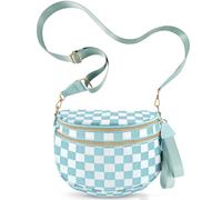 NEWROGENG Checkered Crossbody Bags for Women, Large Nylon Bum Bags Plus Size Fanny Pack Sling Bag Belt Bag for Women Travel, Light Blue Checkered