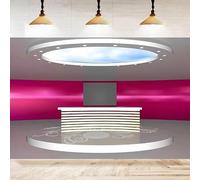 News Broadcast Hall Photography Backdrop Recetation Desk Interior Front Table TV Show Neon Light Background Business Study Decor 250x180CM