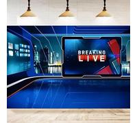 News Broadcast Photography Backdrop TV Show Newscaster Studio Breaking Media Monitor Interview Background Banner 250x180CM