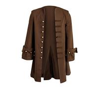 NEWSAIL Men's Medieval Pirate Jacket Steampunk Coat Captain Adult Halloween Cosplay Costume, Brown, XXX-L
