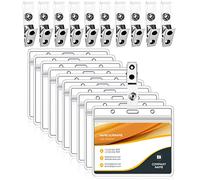 newsbirds 50Pcs Plastic Badge Holders Name Tag Clear Badge ID Card Holders and 50Pcs Metal Badge Clips ID Badge Clips Double Hole Badge Clips with Clear PVC Straps