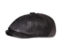 Newsboy Cap for Men Women 8 Panel Ivy Beret PU Leather Baker Hat Cabbie Cap Black