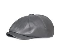 Newsboy Cap for Men Women 8 Panel Ivy Beret PU Leather Baker Hat Cabbie Cap Grey