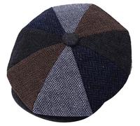 Newsboy Flat Caps Men, Shelby Baker Boy Hats for Men Grey Tweed Vintage Adjustable Peaky 8 Piece Mens Gatsby Beret Hat Button Top (Mix Herringbone,L)