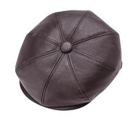 Newsboy Style Peaked Cap, 8 Panel, Herringbone Tweed, Retro Flat Cap, Gatsby Cap (UK, Alpha, L, Brown PU)