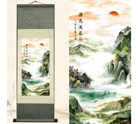Newscz Art Deco Wall Art Living Room Asian Home Decor Accessories Silk Scroll Landscape Paintings Wall Decorations Kitchen Wall Art House Decor Posters for Bedroom Wall Decor 36 by 12 in