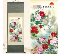 Newscz Asian Wall Art for Bedroom Wall Pictures Silk Scroll Landscape Paintings Gorgeous Peony Kitchen Wall Decor Artwork Tapestries Poster Wall Canvas for Living Room Home Kitchen Decor 36 by 12 in