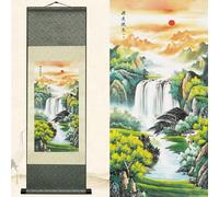 Newscz Asian Wall Art for Hallway and Stairs Room Decor Aesthetic Wall Decor Silk Scroll Landscape Paintings Bedroom Tapestries Wall Paintings for Living Room Home Kitchen Decor 36 by 12 in