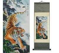 Newscz Bedroom Wall Art Silk Scroll Animal Tiger Wall Painting Lord of the Jungle Posters Wall Tapestry Asian Art House Decoration for Home Living Room Lounge Decor 36 by 12 in(HJ-L004)