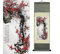 Newscz Bedroom Wall Art Silk Scroll Flowers Plum Blossom Wall Painting Plum Blossoms of Iron Will Wall Tapestry Asian Art House Decoration for Home Living Room Lounge Decor 36 by 12 in(HJ-M002)