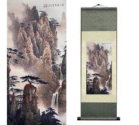 Newscz Bedroom Wall Art Silk Scroll Natural Scenery Wall Painting Waterfall River Landscape Posters Wall Tapestry Asian Art House Decoration for Home Living Room Lounge Decor 36 by 12 in(HJ-J007)