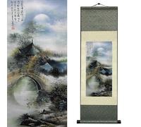 Newscz Bedroom Wall Art Silk Scroll Natural Scenery Wall Painting Waterfall River Landscape Posters Wall Tapestry Asian Art House Decoration for Home Living Room Lounge Decor 36 by 12 in(HJ-J002)