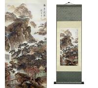 Newscz Bedroom Wall Art Silk Scroll Natural Scenery Wall Painting Waterfall River Landscape Posters Wall Tapestry Asian Art House Decoration for Home Living Room Lounge Decor 36 by 12 in(HJ-J006)