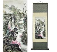 Newscz Bedroom Wall Art Silk Scroll Natural Scenery Wall Painting Waterfall River Landscape Posters Wall Tapestry Asian Art House Decoration for Home Living Room Lounge Decor 36 by 12 in(HJ-J003)
