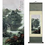 Newscz Bedroom Wall Art Silk Scroll Natural Scenery Wall Painting Waterfall River Landscape Posters Wall Tapestry Asian Art House Decoration for Home Living Room Lounge Decor 36 by 12 in(HJ-J001)