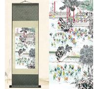 Newscz Family Wall Art for Bedroom Decorations Wall Pictures Silk Scroll Poster Prints Landscape Painting Hallway Decor Asian Room Decor Wall Tapestry Hanging Decorations for Home Decor 36 by 12 in