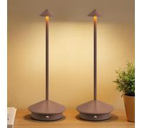 NEWSEE 2 Pack Mini Cordless Table Lamp, Portable LED Desk Lamp, 4000mAh Rechargeable Battery Powered Lighting, Stepless Dimming for Bedroom, Dining Room, Coffee Shop, Camping(Brown-2)