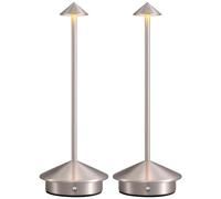 NEWSEE 2 Pack Mini Cordless Table Lamp, Portable LED Desk Lamp, 4000mAh Rechargeable Battery Powered Lighting, Stepless Dimming for Bedroom, Dining Room, Coffee Shop, Camping (Brushed Nickel)