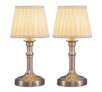 NEWSEE 2-Pack Rechargeable Cordless Table Lamp,Battery Operated Small Bedside Lamp with Fabric Shade,Stepless Dimming LED Touch Light for Living Room,Dining Room,Bedroom,Bathroom(Nickel)