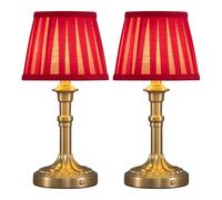 NEWSEE 2-Pack Rechargeable Cordless Table Lamp,Battery Operated Small Bedside Lamp with Fabric Shade,Stepless Dimming LED Touch Light for Living Room,Dining Room,Bedroom,Bathroom(Bronze+Red)