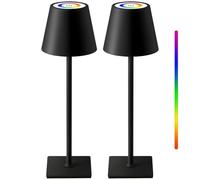 NEWSEE 2 Pack Rechargeable Cordless Table Lamp, Portable LED Desk Light Touch Lamp with 3-Color Dimming, 4000mAh Battery Operated, Waterproof Suitable for Outdoor, Garden, Restaurant, Camping (RGB)