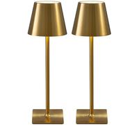 NEWSEE 2 Pack Rechargeable Cordless Table Lamp, Portable LED Desk Light Touch Lamp with 3-Color Dimming, 4000mAh Battery Operated, Waterproof Suitable for Outdoor, Garden, Restaurant, Camping (Gold)