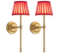 NEWSEE Battery Operated Wall Lights Set of 2, Cordless LED Fabric Wall Sconces, 5200mAh Rechargeable, Dimmable with Touch & Remote Control, Wireless Lamp for Hallway, Bedroom Living Room (Red)