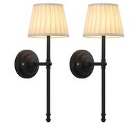 NEWSEE Battery Operated Wall Lights Set of 2, Cordless LED Fabric Wall Sconces, 5200mAh Rechargeable, Dimmable with Touch & Remote Control, Wireless Lamp for Hallway, Bedroom Living Room (Black)