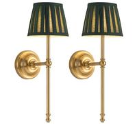 NEWSEE Battery Operated Wall Lights Set of 2, Cordless LED Fabric Wall Sconces, 5200mAh Rechargeable, Dimmable with Touch & Remote Control, Wireless Lamp for Hallway, Bedroom Living Room (Green)