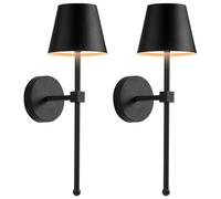 NEWSEE Battery Operated Wireless Wall Sconces Set of 2, 5200mAh Rechargeable LED Small Wall Lights,Dimmable Cordless Lamp for Wall Painting,Living Room,Bedroom, Hallway,Gifts,Night Light(Black)
