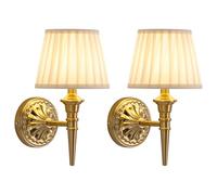 NEWSEE Battery Wall Lights Set of 2, Cordless LED Wall Sconces with Fabric Shade, Wireless and Rechargeable Lamp for Wall Painting, Living Room, Bedroom, Hallway, Kitchen, Gifts (Gold)