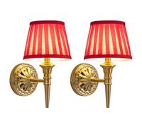 NEWSEE Battery Wall Lights Set of 2, Cordless LED Wall Sconces with Fabric Shade, Wireless and Rechargeable Lamp for Wall Painting, Living Room, Bedroom, Hallway, Kitchen, Gifts (Red Lampshade)
