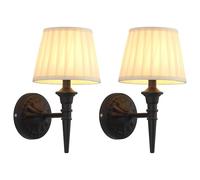 NEWSEE Battery Wall Lights Set of 2, Cordless LED Wall Sconces with Fabric Shade, Wireless and Rechargeable Lamp for Wall Painting, Living Room, Bedroom, Hallway, Kitchen, Gifts (Black)