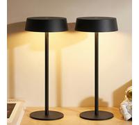 NEWSEE Contemporary Cordless Table Lamp Set of 2, Waterproof, Rechargeable 5000mAh Battery-Powered, Dimming Night Light for Bedroom, Dining Room, Bar, and Outdoor Use (Black)