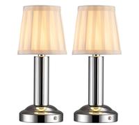 NEWSEE LED Cordless Mini Table Lamp Set of 2, Rechargeable Touch Lamp with 4000mAh Battery, Vintage Bedside Lamps with Fabric Shade for Bedroom, Bar, Coffee Shop, Commercial Dining Room (Silver)