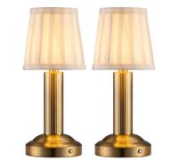 NEWSEE LED Cordless Small Table Lamp Set of 2, Rechargeable Touch Lamp with 4000mAh Battery, Vintage Bedside Lamps with Fabric Shade for Bedroom, Bar, Coffee Shop, Commercial Dining Room (Gold)