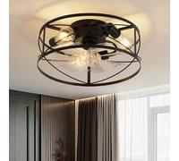 NEWSEE LED Modern Industrial-Style Ceiling Fan Light with Remote Control, 6-Speed Reversible E26 Socket Retro Ceiling Fan Light Suitable for Bedrooms, Living Rooms, Kitchens 40cm