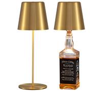 NEWSEE Rechargeable Cordless Bottle Lamp Set of 2, Touch Control LED Bottle Lights with 4000mAh Battery, 3 Color Dimming Table Lamps for Bars, Restaurants, Parties, Living Rooms, Gifts (Gold)