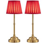 NEWSEE Touch Rechargeable Cordless Table Lamp, Portable Dimmable LED Retro Bedside Light, 4000mAh Battery Powered, Suitable for Indoor, Outdoor, bar,Camping (Bronze + Red Lampshde (2 Pack))