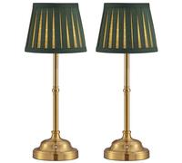 NEWSEE Touch Rechargeable Cordless Table Lamp, Portable Dimmable LED Retro Bedside Light, 4000mAh Battery Powered, Suitable for Indoor, Outdoor, bar,Camping (Bronze + Green Lampshde (2 Pack))