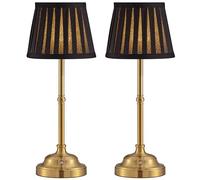 NEWSEE Touch Rechargeable Cordless Table Lamp, Portable Dimmable LED Retro Bedside Light, 4000mAh Battery Powered, Suitable for Indoor, Outdoor, bar,Camping (Bronze + Black Lampshde (2 Pack))